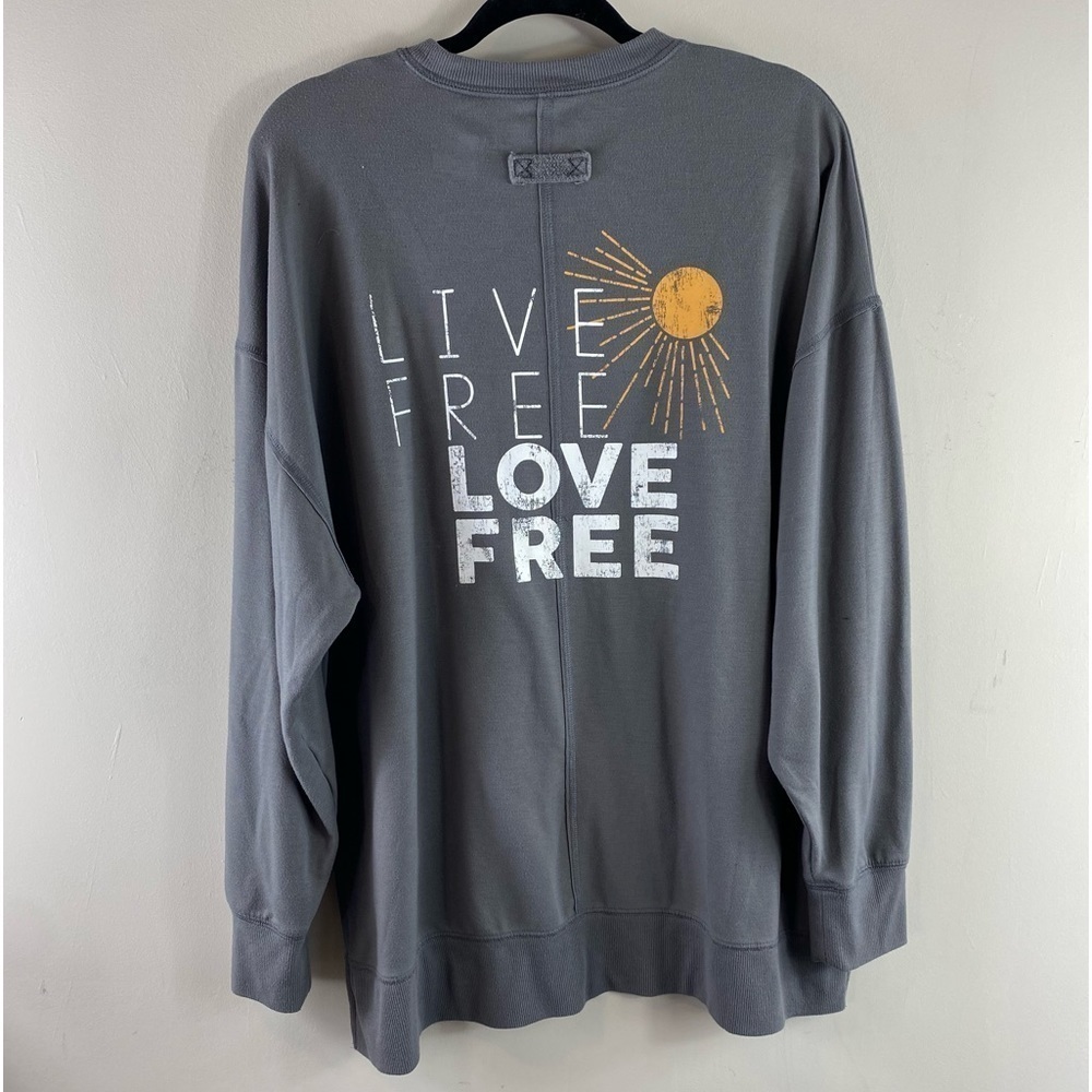 Flirtitude Active Women’s Long Sleeve Gray Live Free Love Free Sunshine Tshirt L